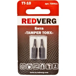 Бита Torx Tamper ТТ10, 25 мм, 2 шт. REDVERG 6623495