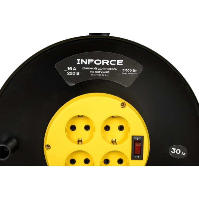 Силовой удлинитель Inforce на катушке, 4 гнезда, с/з КГ 3х2,5 16A 30м IP20 GRANITE ZG 09-15-11
