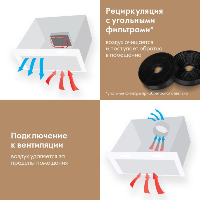 Встраиваемая вытяжка DOMFY DM6036BB WG, управление кнопочное, белый