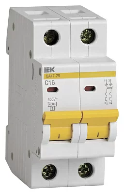 Выключатель автоматический IEK ВА47-29 2Р MVA20-2-016-C 16A тип C 4.5kA 2П 400В 2мод белый (упак.:1шт)