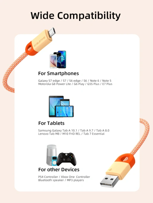 Кабель CABLETIME CAP4H (CT-AMMBM-POR1) 1 м, апельсин, USB 2,0 a для Micro B -зарядного устройства