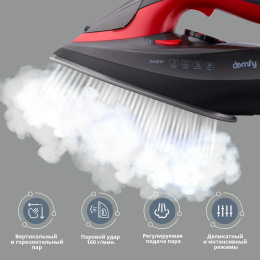 Утюг DOMFY DSC-EI502,  с паровым ударом,  2400Вт,  с автоотключением,  черный и красный
