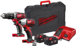 Набор инструментов Milwaukee M18 BPP2C-402C 4933443552 включает в себя: дрель M18 BPD, винтоверт M18 BID, напряжение аккумулятора: 18 В, 2 аккумуляторных блока M18 B4, зарядное устройство M12-18 C