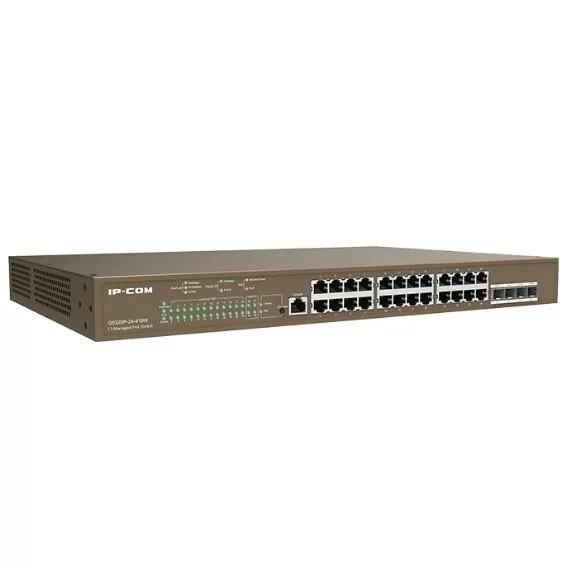 IP-COM G5328P-24-410W Управляемый PoE коммутатор третьего уровня с 24 гигабитными портами PoE, 4 SFP и 1 Console порт