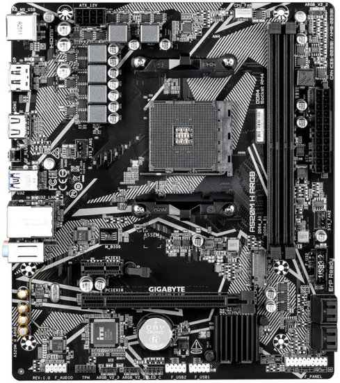 Материнская плата Gigabyte A520M H ARGB (rev. 1.0) mATX, сокет AMD AM4, чипсет AMD A520, память 2xDDR4, слоты: 1xPCIe x16 3.0, 1xM.2