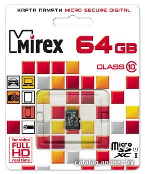 Карта памяти Mirex microSDXC UHS-I (Class 10) 64GB (13612-MC10SD64) 64 ГБ, класс 10, чтение: 45 МБ/с, запись: 25 МБ/с