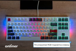 Клавиатура Royal Kludge RK-R87 White/Gray/Red белый/серый/красный, механическая, проводная, горячая замена клавиш, подсветка RGB, синие свичи