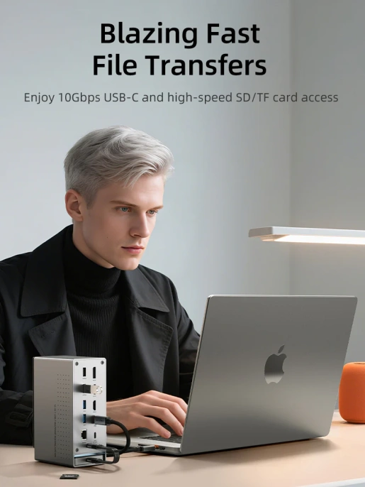 Многопортовая док-станция CABLETIME CB18D (CT-DK181-AG) 18-В-1 8K USB-C с поддержкой macOS MST на Chipset DL6950 (поддерживает 3 экрана)