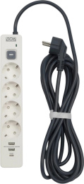 Сетевой фильтр-удлинитель/ PowerCom SP-01 USB2A1CW 3.0M, 4 розетки, белый, 16А, 4кВт, 380Дж, защитные шторки, защита от КЗ, перегрузки, ВЧ и импульсных помех, один порт USB-C PD20W и два USB-A QC3.0 суммарной мощностью 24Вт, кабель 3x1.5 мм2, ШхГхВ 281х