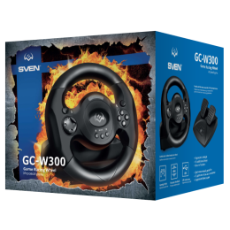 Руль SVEN GC-W300 педали, вибро, лепестки, D-pad, 10 кл, резин. вставки, PC