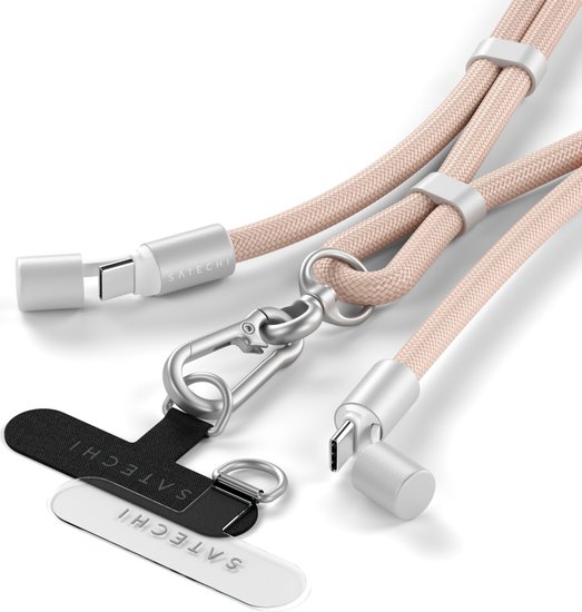 Зарядный кабель - ремень через плечо Satechi OntheGo Crossbody Lanyard Cable 60W. Длина: 1.5м. Цвет: пыльно-розовый (ST-LOTGLR)