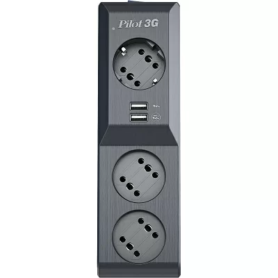 Сетевой фильтр ZIS. Surge protector Pilot 3G 3xGP euro outlets, 10А/2.2кВа, 2xUSB, 3m, grafit