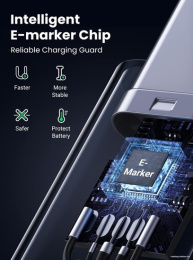 Кабель UGREEN US535 15311 USB-C to USB-C 240WPD Fast Charging Cable в оплетке. Длина: 1м. Цвет: серый космос