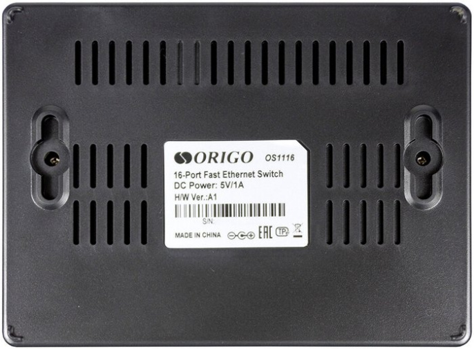 Неуправляемый коммутатор Origo OS1116/A1A настольный/настенный, матрица 3.2 Гбит/с, 2.52 Mpps, 16x100Mbit