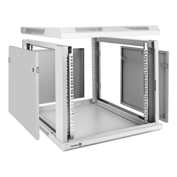 Шкаф телекоммуникационный 19" настенный 9U ExeGate EC-WM-9U.600.G.GREY (19”, 9U, 600x600x500mm (ШхГхВ), передняя дверь закаленное стекло, съемные боковые панели, пыле- и влагозащита IP23, светло-серый RAL 7035) EX298602RUS