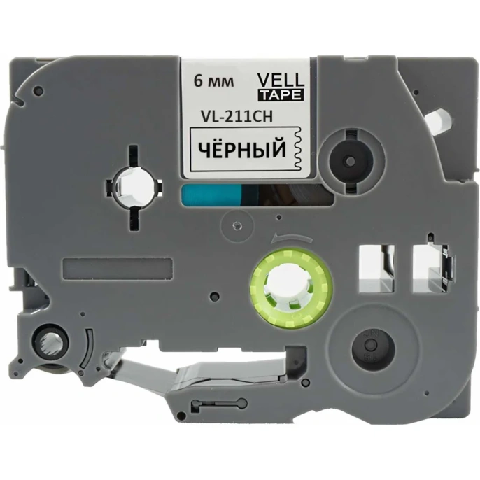 Лента Vell VL-211CH (с чипом, 6 мм, черный на белом) для Puty PT-100E/100ECH/Brother D200/E110/ D600/E300/2700/ P700/E550/P900 1350592