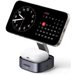 Зарядное устройство магнитное беспроводное 2-в-1 UGREEN W526 35278 2-in-1 Magnetic Wireless Charger для Iphone&AirPods 7,5W. Цвет: серый космос (35278_)
