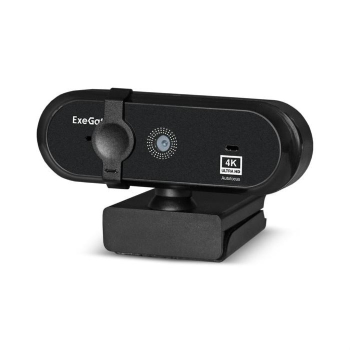 Веб-камера ExeGate Stream HD-4000 4K UHD AF T-Tripod 8Мп, 3840x2160, 30fps, H.264, автоматический фокус, защитная шторка, телескопический штатив Tripod Tele Ball, 4-линзовый объектив стекло , стерео микрофон с шумоподавлением, универсальное крепление, U