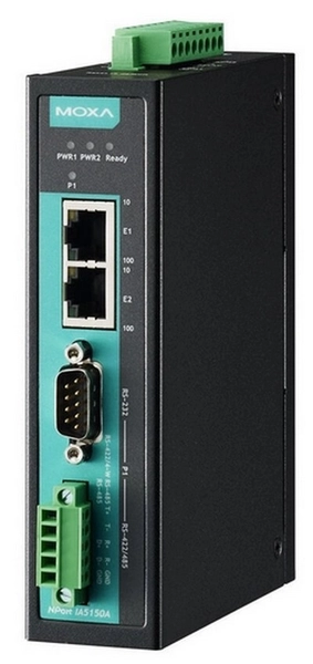 Переходник MOXA NPort IA5150AI, 1 Port RS-232/422/485 DB9M в 2 Port 10/100BaseTX, 1KV serial surge, 2 KV isolation