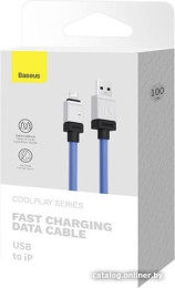 Кабель Baseus CAKW000403 CoolPlay Series Fast Charging USB to iP 2.4A 1m Blue передача данных, питание устройств, материал: пластик, нейлон, скорость передачи: 480 Мбит/с