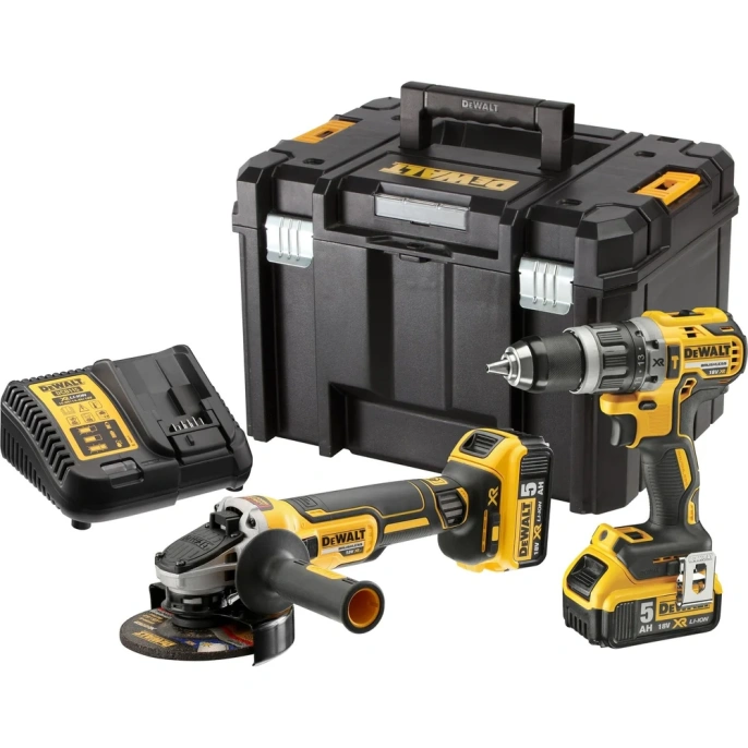 Ударная дрель-шуруповерт DCD796 + углошлифмашина DCG405 DEWALT 2 батареи DCB184 5.0Ah, зарядное устройство DCB115, чемодан TSTAK VI DCK2080P2T-QW