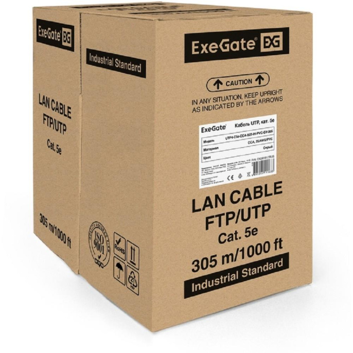 Кабель ExeGate UTP4-C5e-CCA-S25-IN-PVC-GY-305 UTP 4 пары кат.5e CCA, 25AWG, бухта 305м, серый, PVC EX281817RUS
