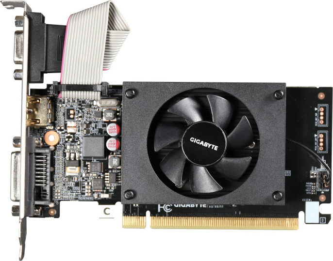 Видеокарта VGA GIGABYTE NVIDIA GeForce GT 710 2GB, DDR3/64-bit, PCIe 2.0, 1xD-Sub, 1xDVI-D, 1xHDMI 1.4, 1-slot GV-N710D3-2GL