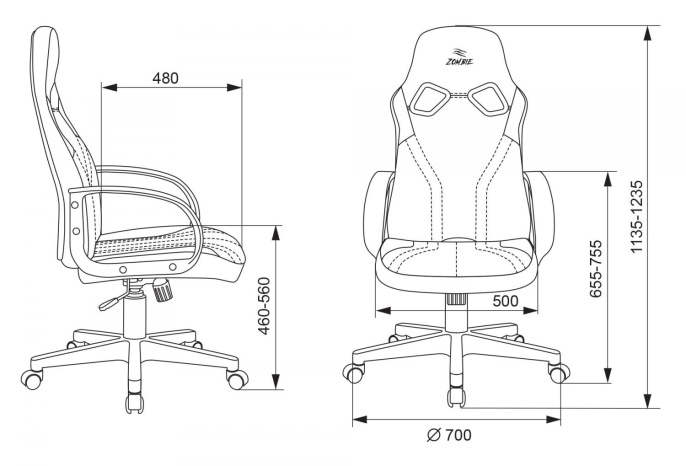 Кресло игровое ZOMBIE RUNNER, на колесиках, эко.кожа, черный/зеленый [zombie runner green]