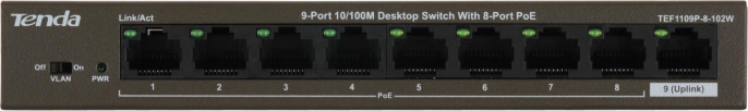 Коммутатор TENDA TEF1109P-8-102W, неуправляемый