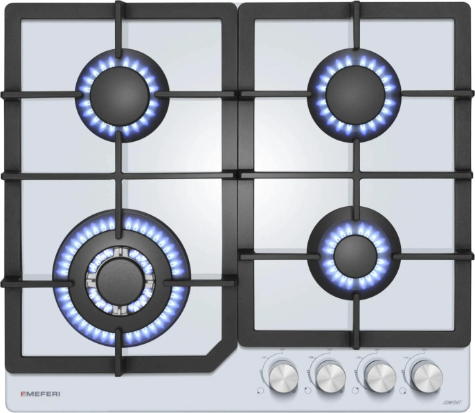 Газовая варочная панель MEFERI Glass comfort MGH604WH,  4 конфорки,  закаленное стекло,  белый