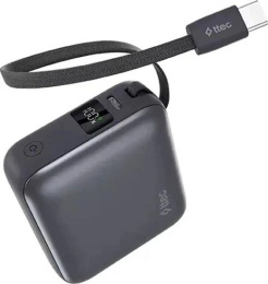 Внешний аккумулятор TTEC 2BB232GR ReCharger Mini LCD 10000mAh USB-C PD 35W Powerbank со встроенным кабелем USB-C. Цвет: серый