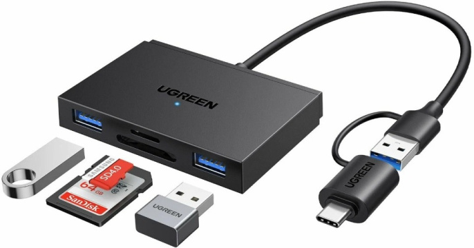 Кардридер UGREEN CM812 45167 4-in-1 MicroSD*USB*USB-C*SDXC*SDHC Card Reader. Цвет: черный (45167_)