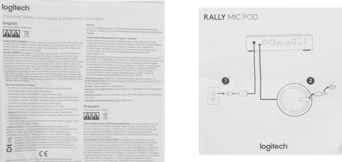 Микрофон проводной Logitech Rally Mic Pod 2.95м белый 952-000038