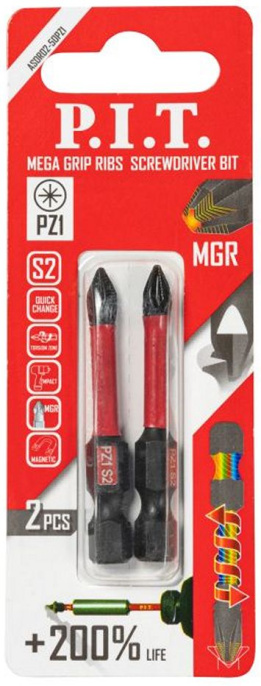 Бита P.I.T. ASDR02-50PZ1 ударная магнитная PZ1x50 мм, MGR, IMPACT, торсионная зона, 2 шт