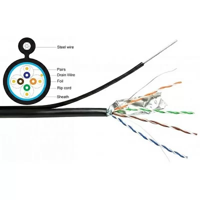 5bites Кабель FS5505-305C(P)E-M FTP / SOLID / 5E / 24AWG / COPPER / PVC(+PE) / BLACK / OUTDOOR / MESSENGER / DRUM / 305M