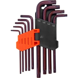 Набор Г-образных ключей AV Steel TORX удлиненных, с отверстием, TН10-TН50 S2, 9 шт AV-368359