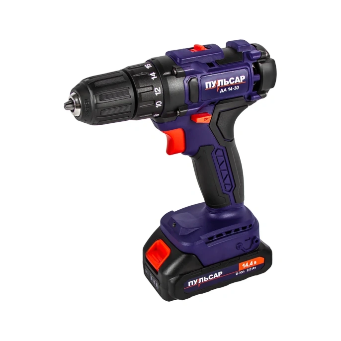 Аккумуляторная безударная дрель ПУЛЬСАР ДА 14-30 14,4 В, 30 Hm, Li-on, 2,0 Ah, 2 аккумулятора, кейс 916-950