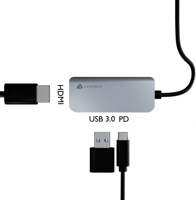 Разветвитель USB-C Lyambda LC105 2порт. серый