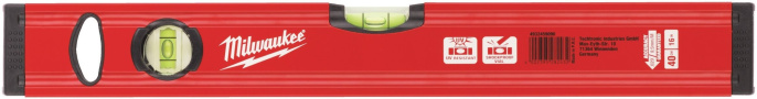 Уровень Milwaukee Slim 40см 4932464854 магнитный, погрешность 0.029° 0.0005 ˝/дюйм, 0.5 мм/м , 2 твердые, акриловые пузырьковые колбы