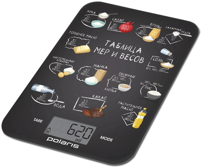 Весы кухонные электронные Polaris PKS 1053DG макс.вес:10кг рисунок