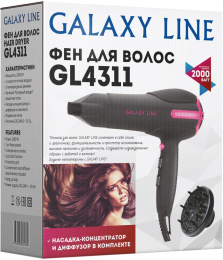 Фен GALAXY LINE GL 4311, 2000Вт, черный и розовый