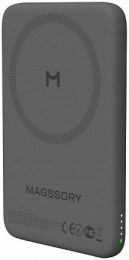 Внешний аккумулятор Magssory Core 5000mAh Midnight (PBN003m) (совместимость с MagSafe, беспроводная зарядка: 15 Вт, поддержка беспроводной зарядки AirPods, порт Type-C, индикация заряда диодами)