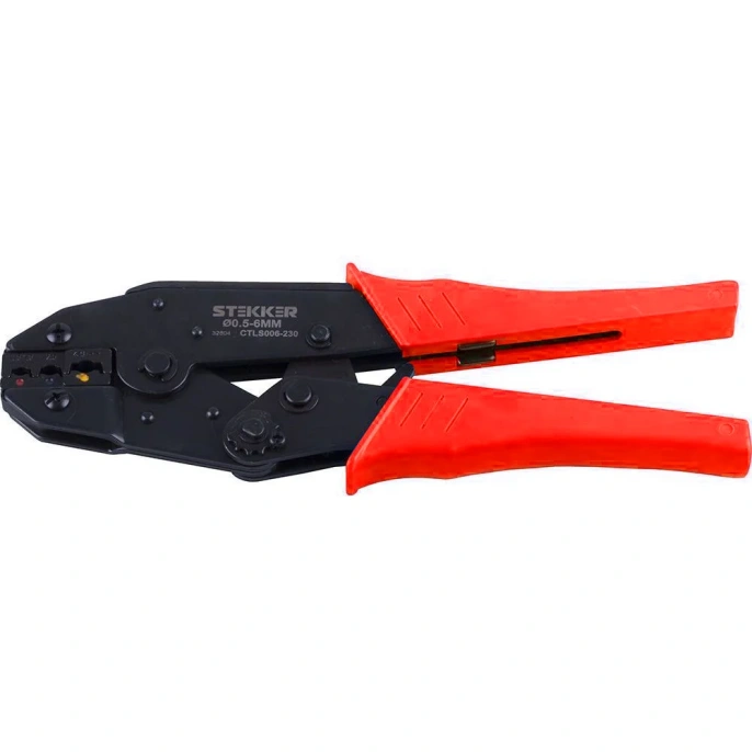 Кримпер STEKKER CTLS006-230 для обжима гильз и наконечников 0,5-6мм2, красный 32804 (CTLS006-230 32804)