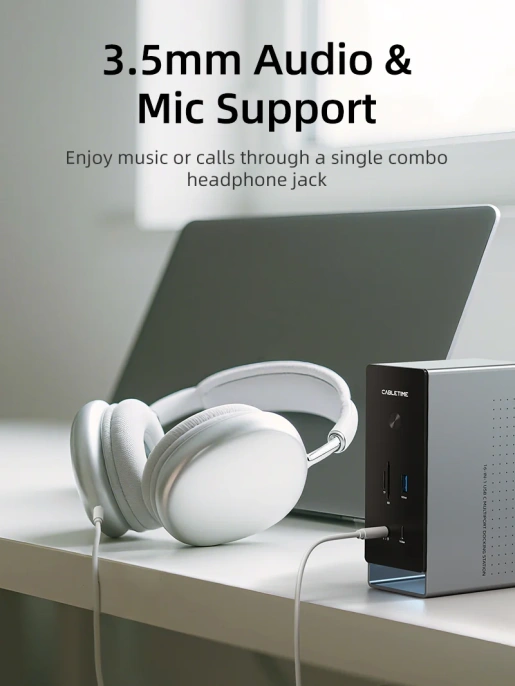 Многопортовая док-станция CABLETIME CB18D (CT-DK181-AG) 18-В-1 8K USB-C с поддержкой macOS MST на Chipset DL6950 (поддерживает 3 экрана)