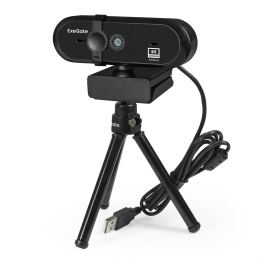 Веб-камера ExeGate Stream HD-4000 4K UHD AF T-Tripod 8Мп, 3840x2160, 30fps, H.264, автоматический фокус, защитная шторка, телескопический штатив Tripod Tele Ball, 4-линзовый объектив стекло , стерео микрофон с шумоподавлением, EX287383RUS