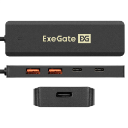 USB-Хаб (концентратор 10Gbps USB SuperSpeed+) 4-в-1 ExeGate DUB-2C2P/10G (кабель-адаптер USB 3.2 Gen2 Type C --> 2xUSB3.2 Gen2 Type-A (10G)/2xUSB3.2 Gen2 Type-C (10G), SuperSpeed+ USB 10Gbps, доп. разъем USB Type-C для подключения источника питания, Plug&