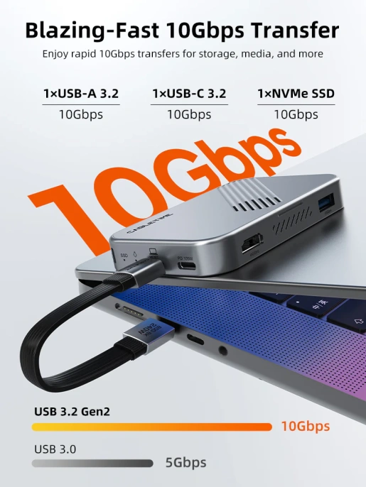 Магнитный концентратор CABLETIME CB34S (CT-HUBS1-AS) 7-в-1 с NVMe 10 Гбит/с, с USB 4 80 Гбит/с CT-FU8S-AG - Silver