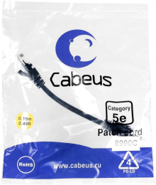 Патч-корд Cabeus PC-UTP-RJ45-Cat.5e-0.15m-BK-LSZH U/UTP RJ-45 вил.-вилка RJ-45 кат.5E 0.15м черный LSZH