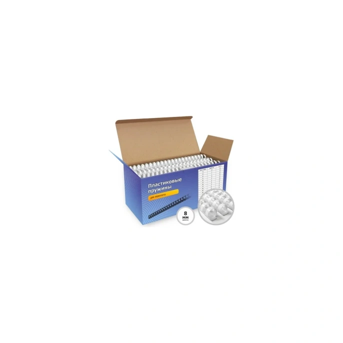 Пружина пластиковая HELEOS BCA4-8W, 8мм, 30 - 51 листов, A4, 100, белый