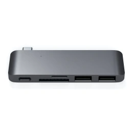 USB-хаб Satechi Type-C USB 3.0 Passthrough Hub для Macbook 12". Порты: 1x USB-C, 2 x USB 3.0, SD, microSD. Цвет серый космос. (ST-TCUPM)